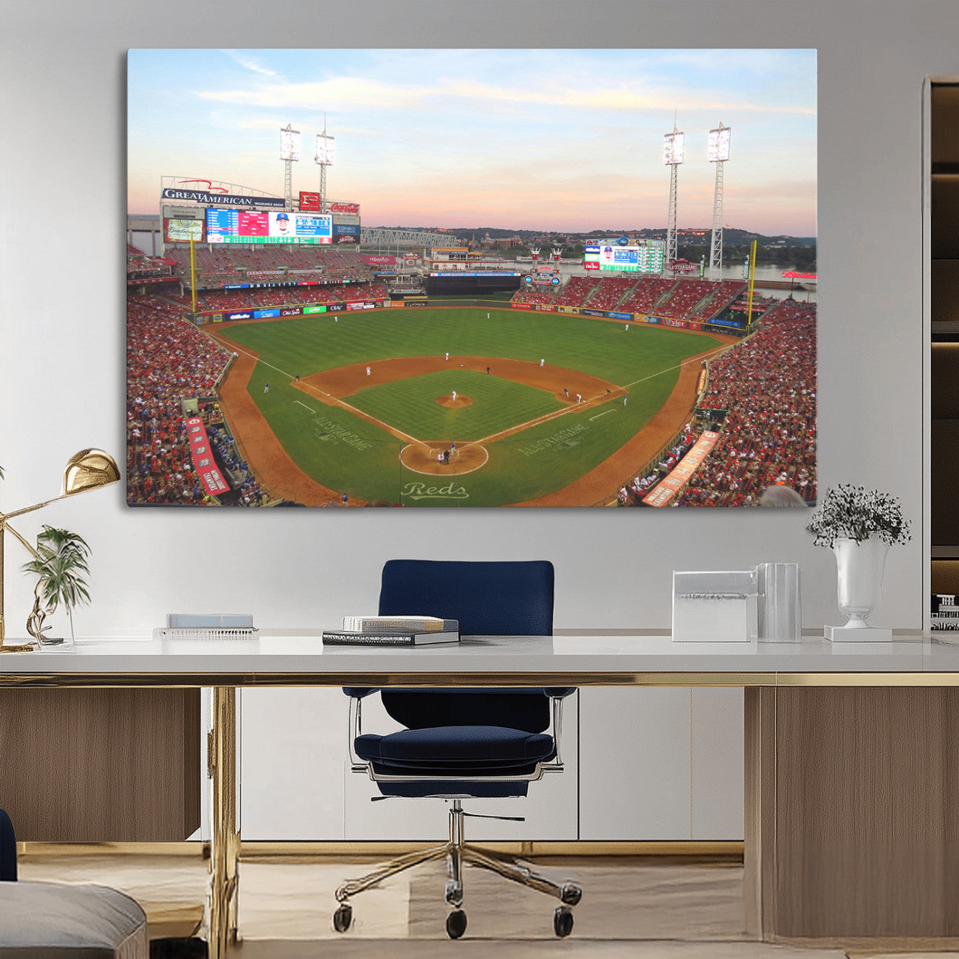 MGV-CV-36X24 - Cincinnati Reds Baseball Print Canvas- Cincinnati Great American Ball Park Stadium Wall Art Canvas