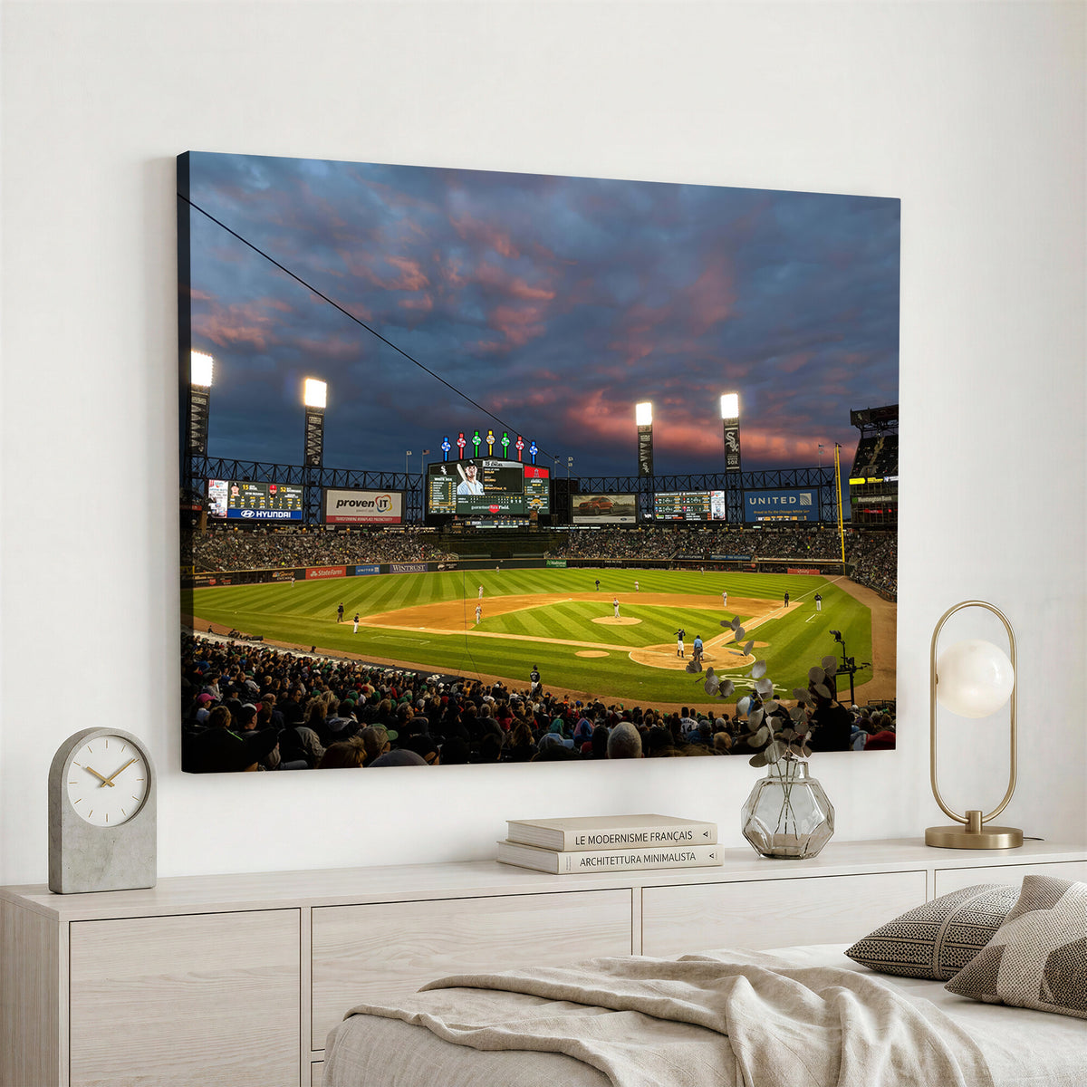96063-MGV-CV-36X24 - Chicago White Sox Baseball Team Print Canvas, Guaranteed Rate Field, Framed and Ready to Hang