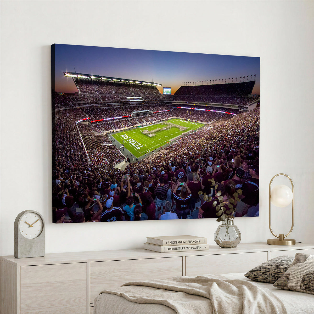 25148-MGV-CV-36X24 - Texas A&M University Aggies Football Team Print, College Station Kyle Field, Framed and Ready to Hang