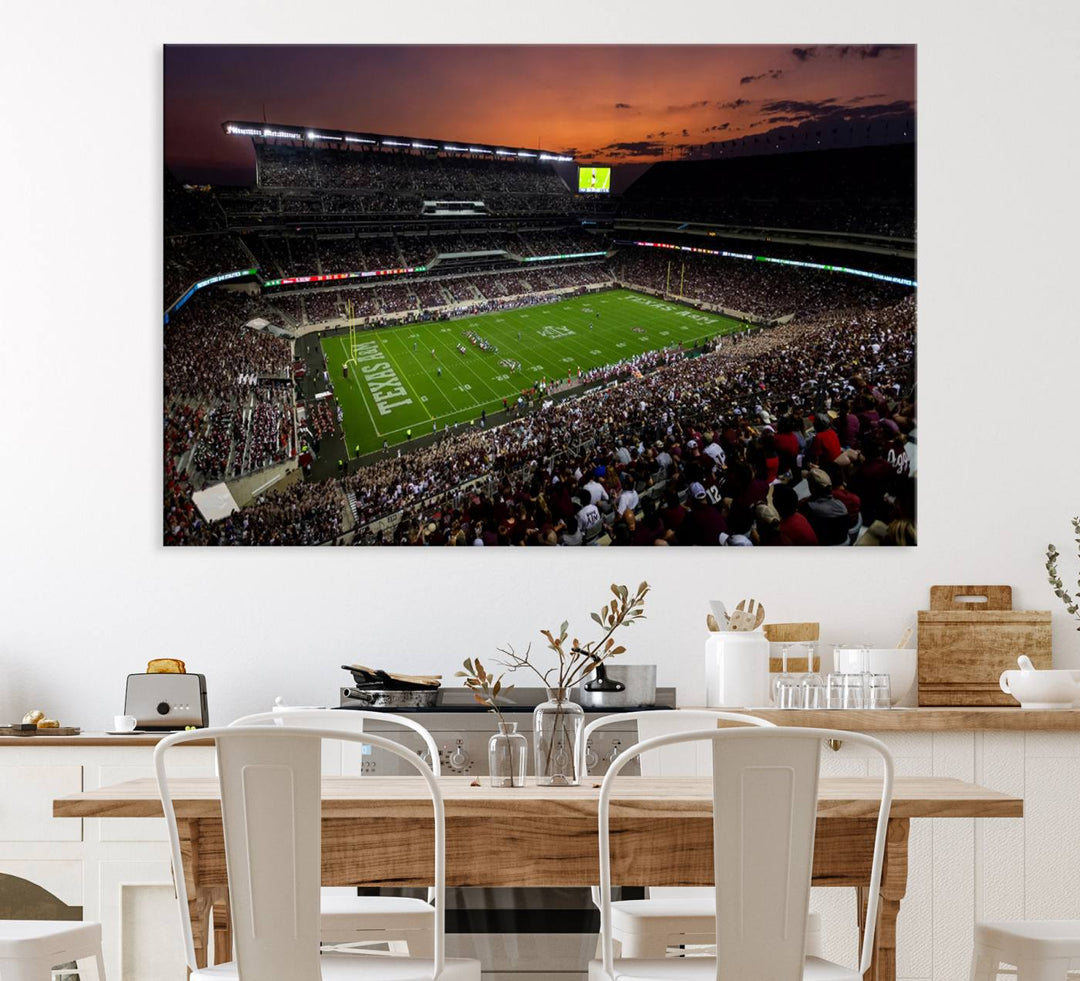 Canvas print of the Texas A&M University Aggies football team at Kyle Field Stadium.