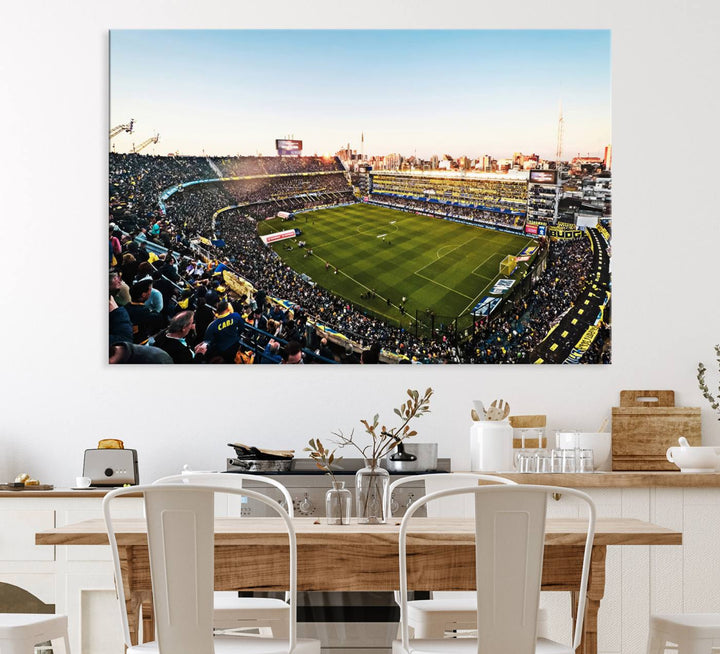 The wall art canvas print vividly captures the dynamic soccer culture at Bombonera Stadium with its vibrant depiction.