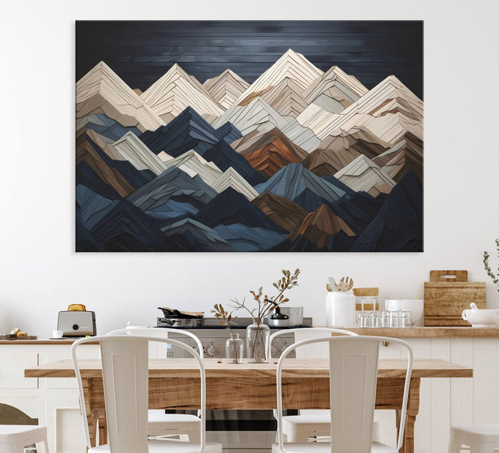 Wood Mountain Range Wall Art - Ready to Hang 3-Piece Set for Modern Rustic Decor, Abstract Wooden Design for Living Rooms Offices