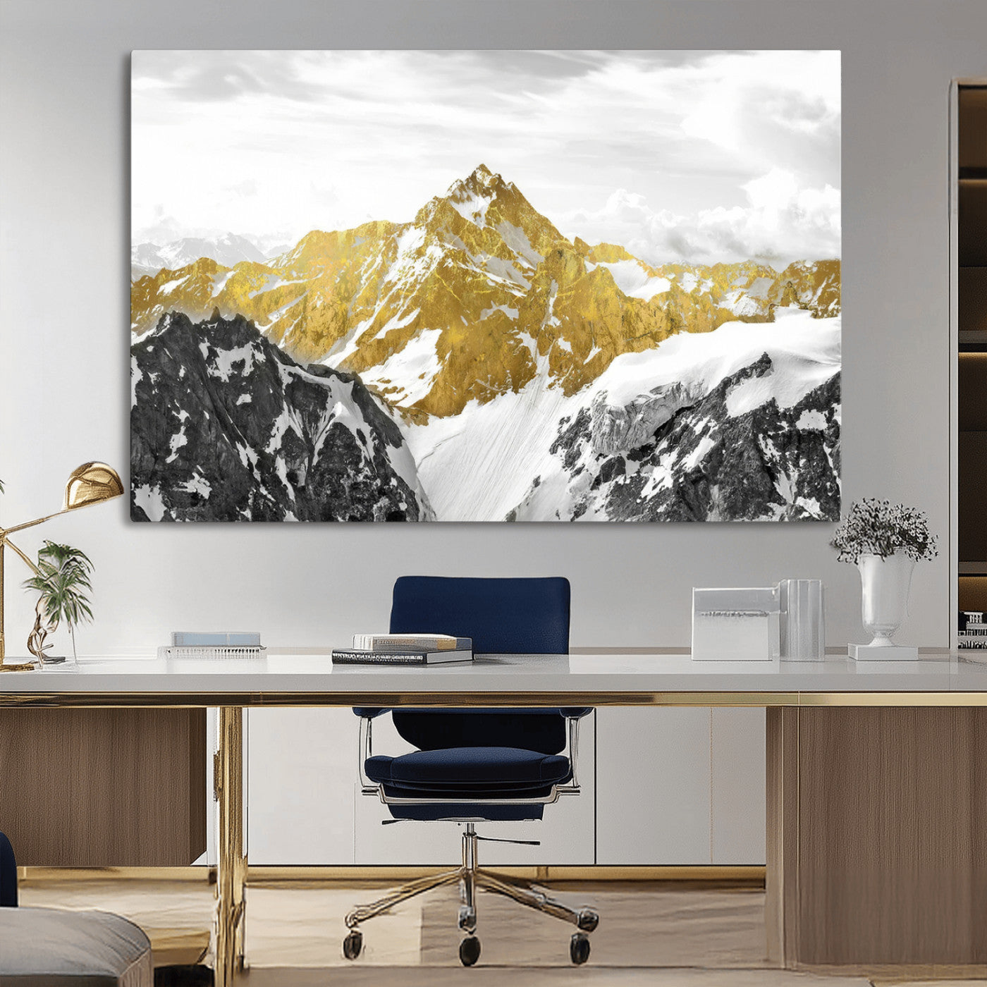 MGV-CV-36X24 - Gold Abstract Mountains Wall Art Print on Canvas, Nature Wall Art Print,