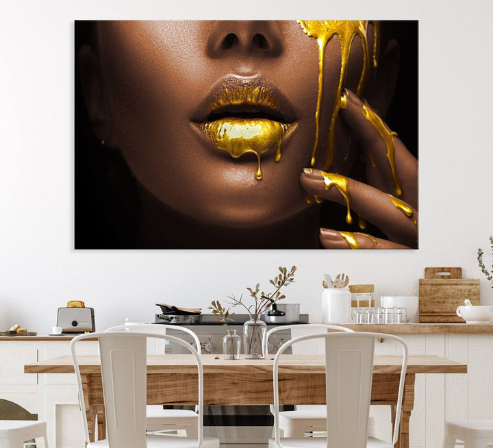 African American Art Canvas Print of a Black Woman with Gold Lips.