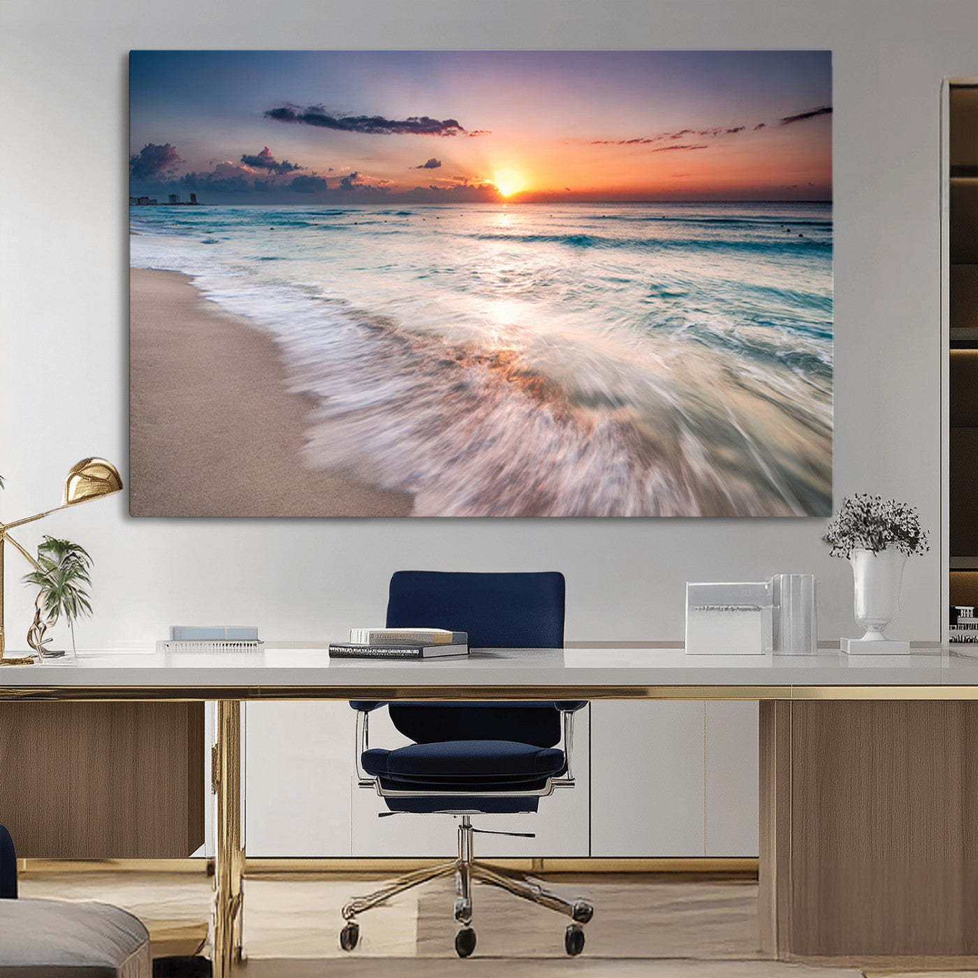 MGV-CV-36X24 - Sunset Beach Wall Art – Soothing Coastal Landscape, Ready to Hang for Tranquil Home Decor