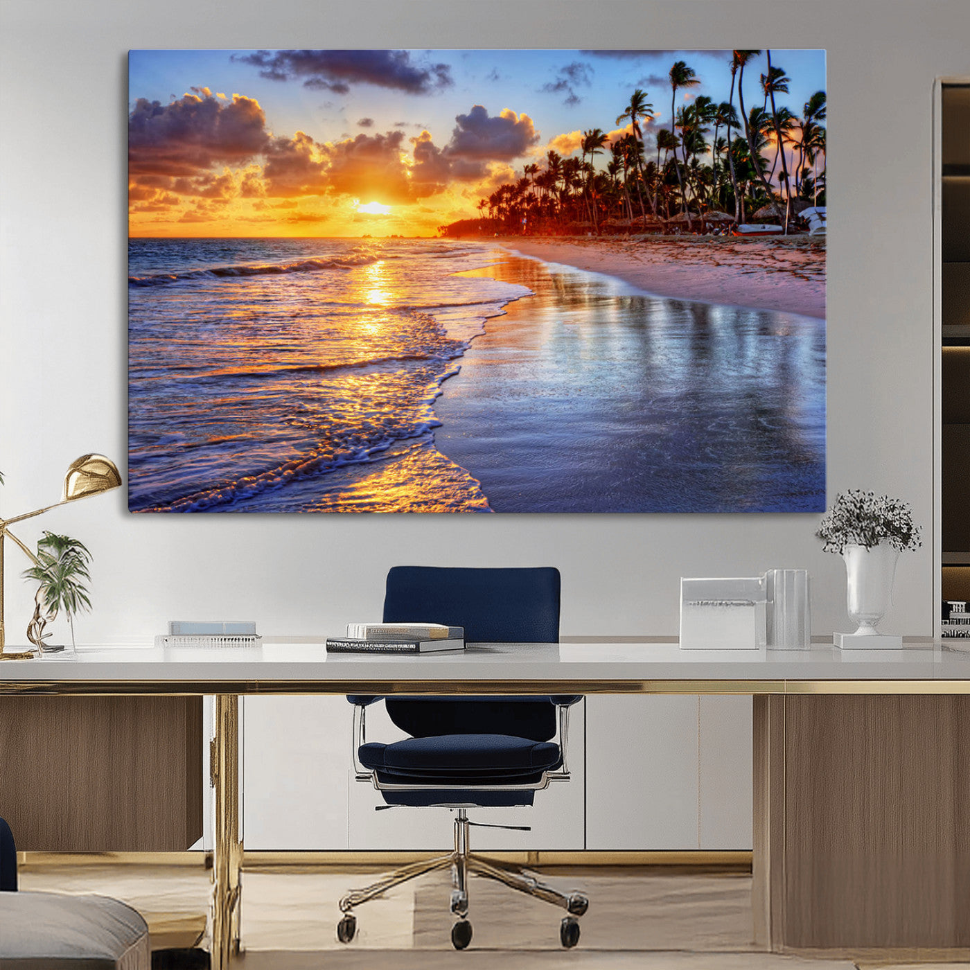 MGV-CV-36X24 - Serene Beach Sunset Wall Art Canvas- Coastal Seascape Print for Living Room or Bedroom, Ocean Waves