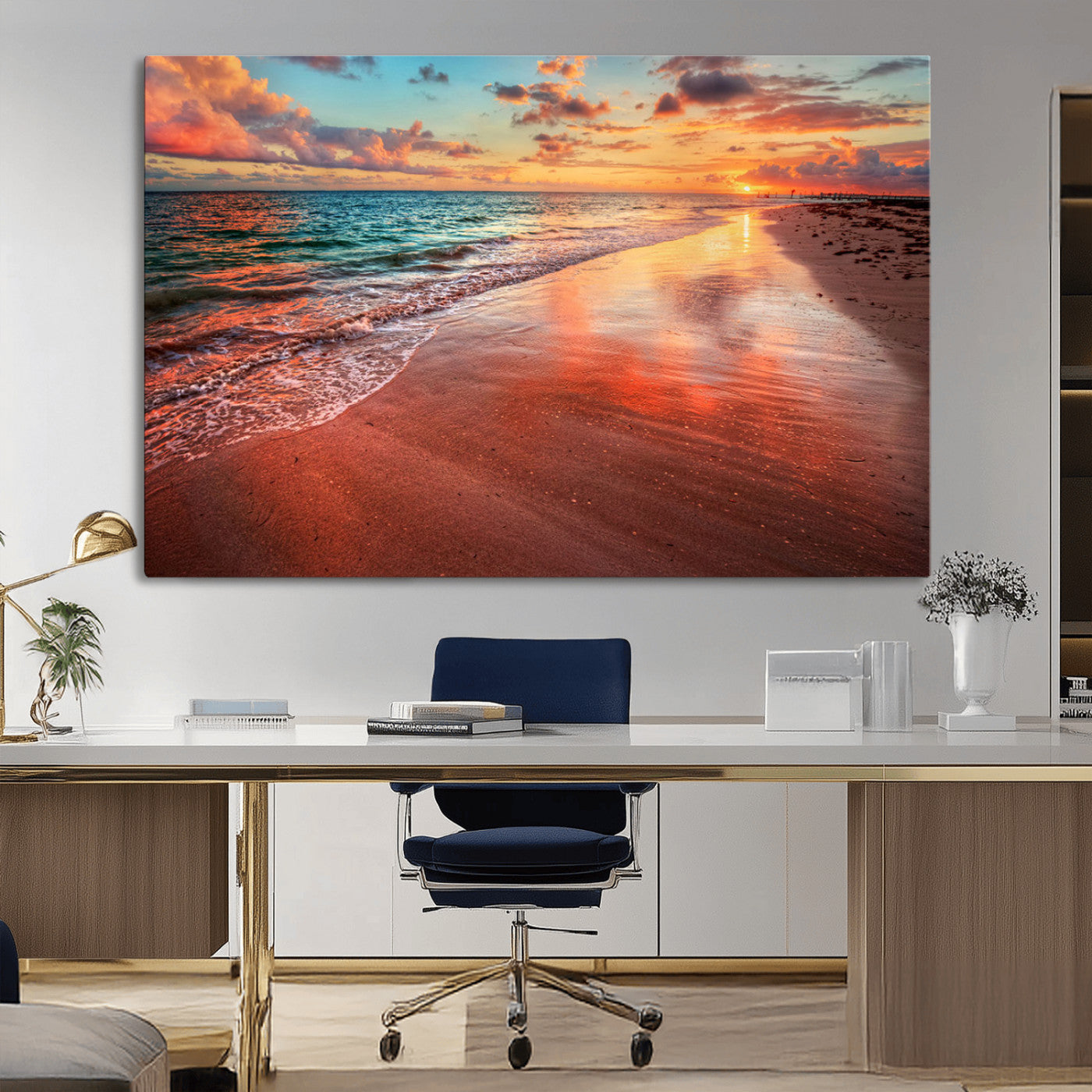MGV-CV-36X24 - Sunset Beach Wall Art | Ocean Canvas Print | Coastal Wall Art | Tranquil Sunset Canvas Print