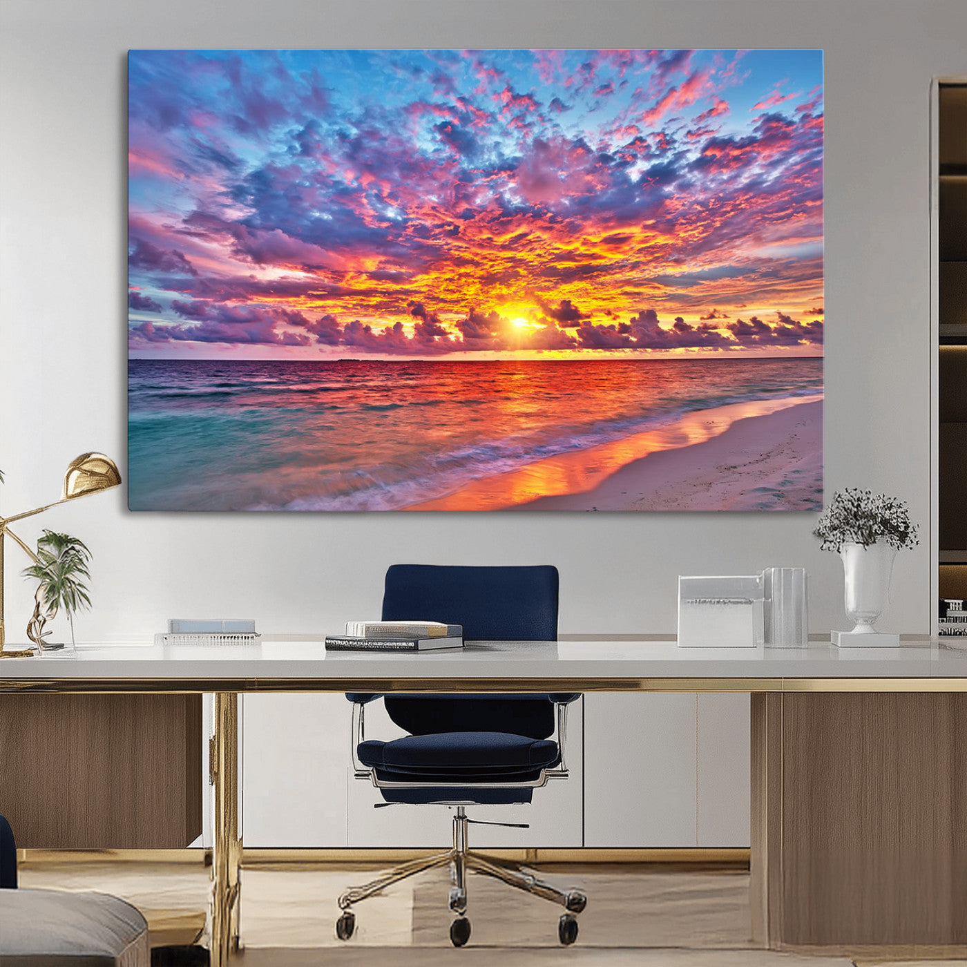 MGV-CV-36X24 - Vibrant Sunset Beach Wall Art - Ocean Sunset Canvas Print | Coastal Wall Art Decor Stunning Sunset
