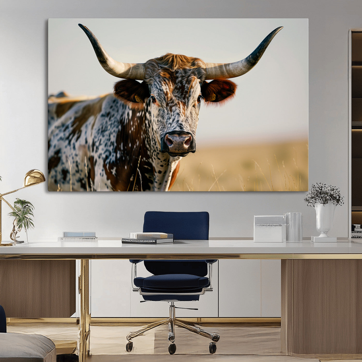 MGV-CV-36X24 - Texas Bull Longhorn Wall Art Canvas Print for Farm House Wall Decor, Farmhouse Wall Art Print