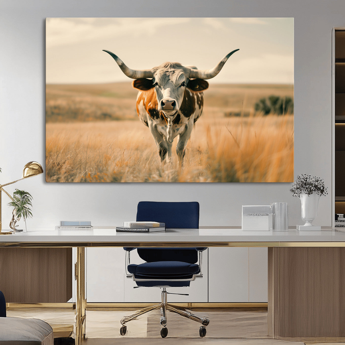 MGV-CV-36X24 - Texas Cow Wall Art Canvas Print for Farm House Wall Decor, Farmhouse Wall Art Print