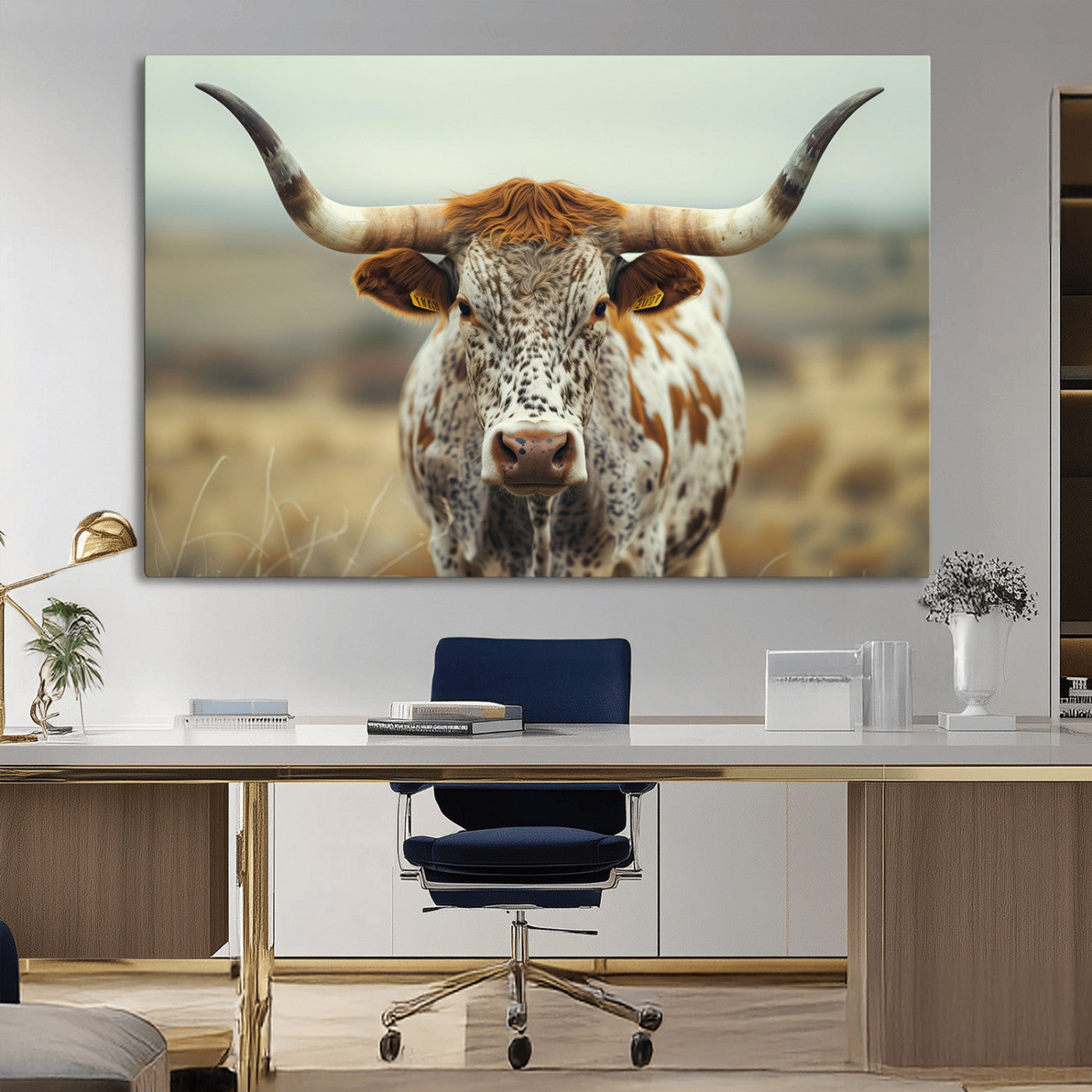 MGV-CV-36X24 - Texas Cow Longhorn Wall Art Canvas Print for Farm House Wall Decor, Farmhouse Wall Art Print