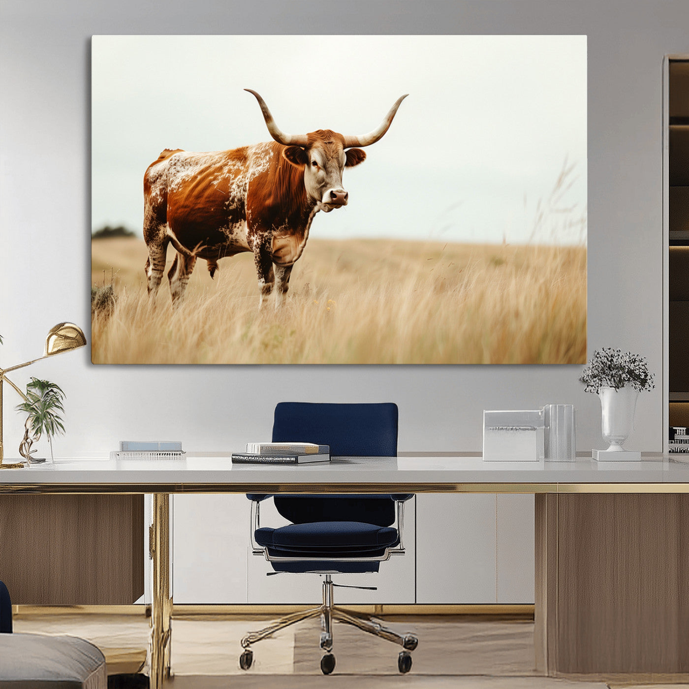 MGV-CV-36X24 - Texas Longhorn Canvas Wall Art Print – Majestic Western Cattle in Rustic Farmhouse Decor – Cow Wall