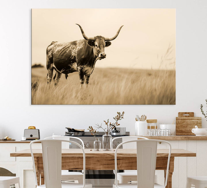 Texas Longhorn Wall Art Print for farmhouse decor.