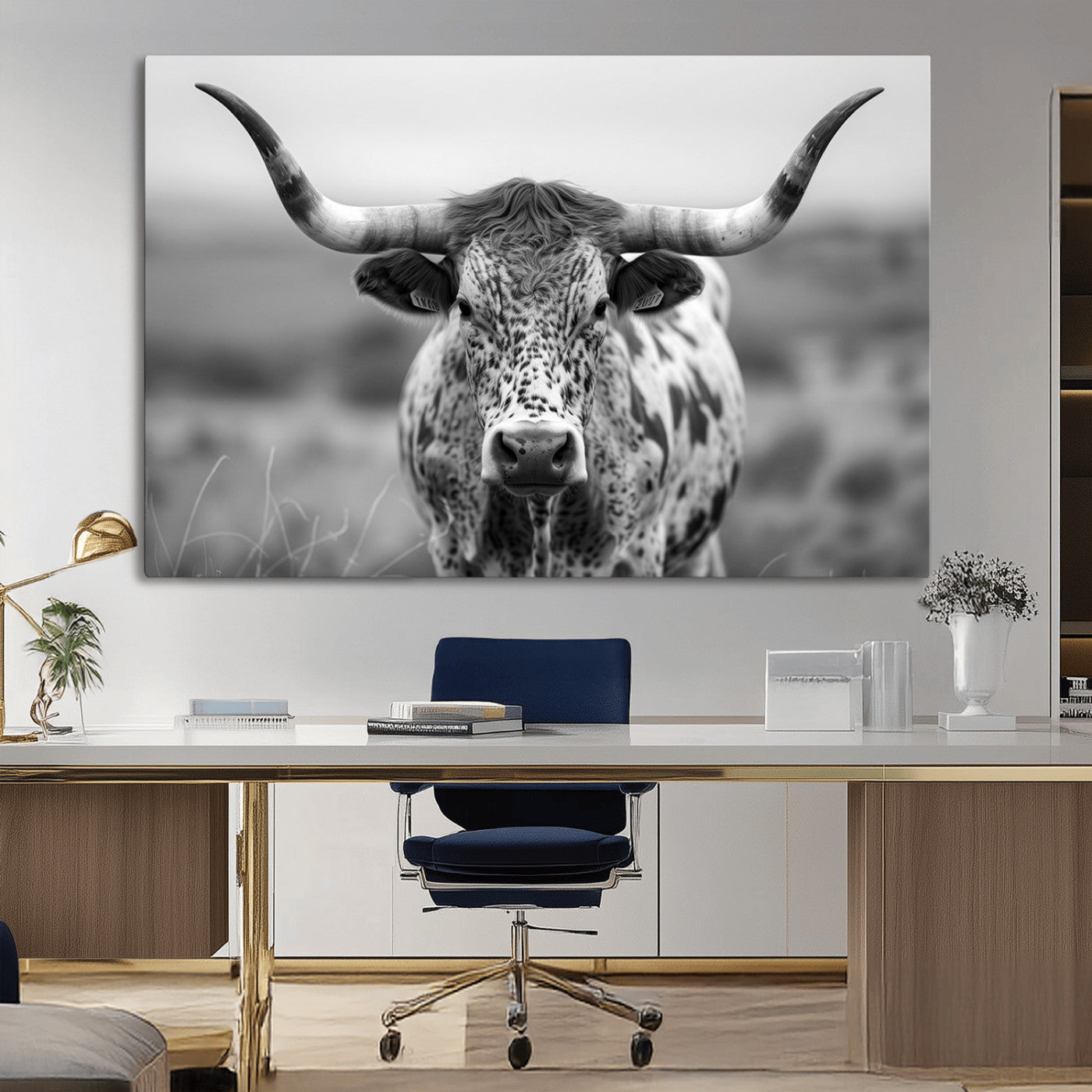 MGV-CV-36X24 - Texas Cow Longhorn Wall Art Canvas Print for Farm House Wall Decor, Farmhouse Wall Art Print