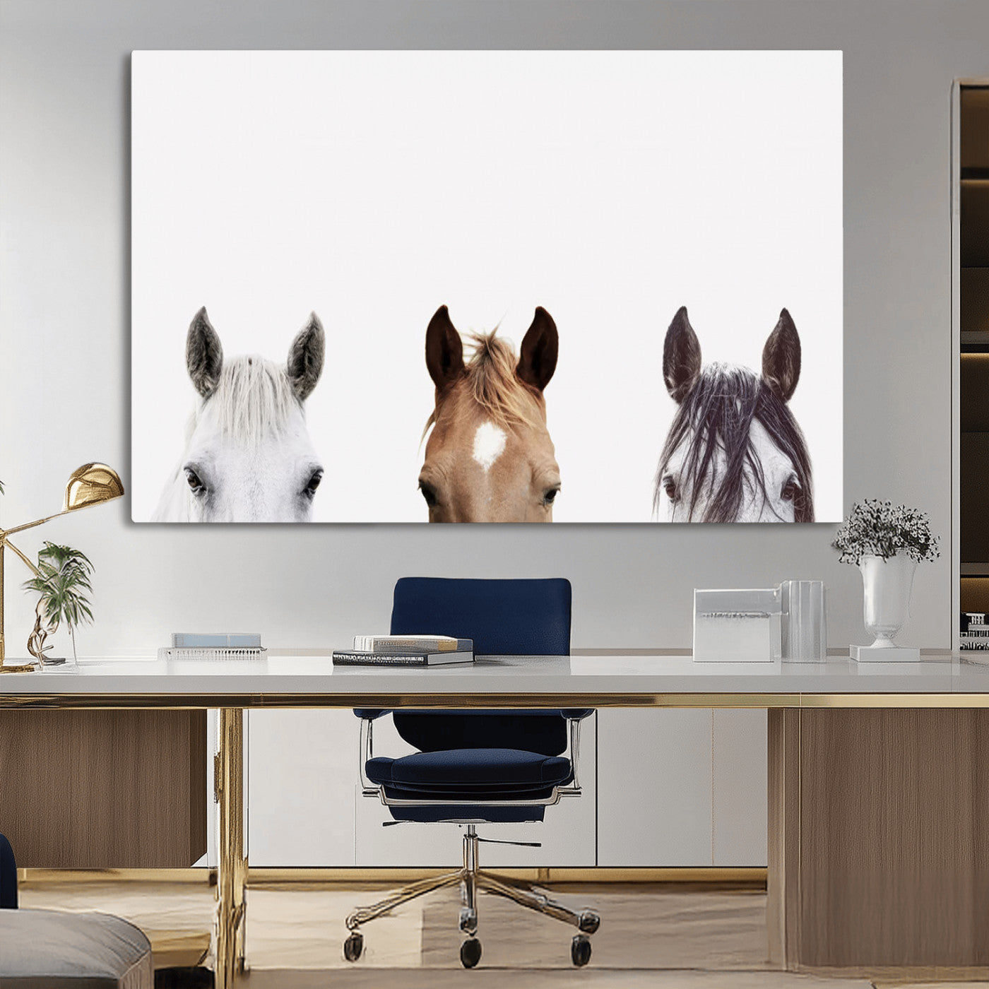 MGV-CV-36X24 - Horse Prints Set, Set of 3 Horse Wall Art, Horses Portraits, Farmhouse Wall Art, Farm Animals