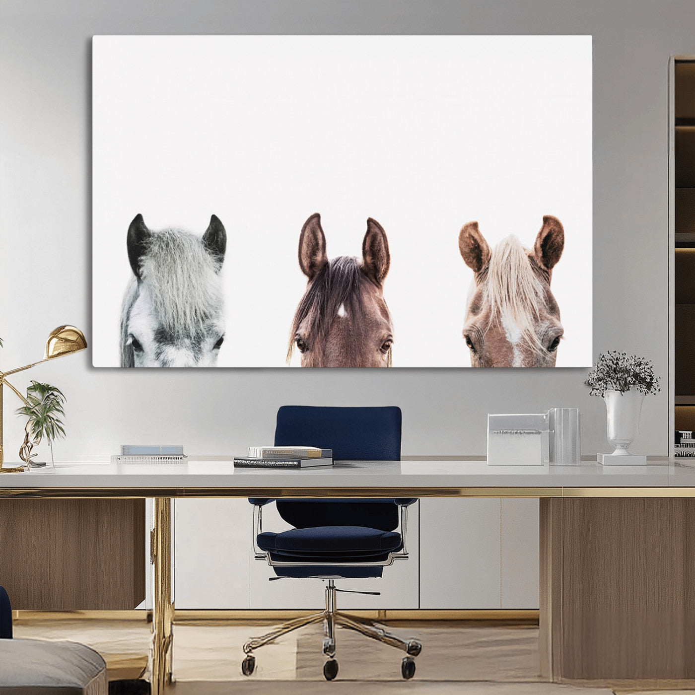 MGV-CV-36X24 - Horse Wall Art - Minimalist Horse Triptych Wall Art – Modern 3-Panel Giclée Canvas Featuring Horse