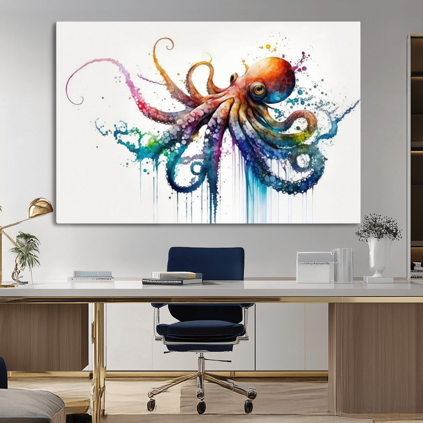 MGV-CV-36X24 - Watercolor Vibrant Octopus Wall Art Canvas Print | Abstract Sea Life Art | Colorful Marine Creature