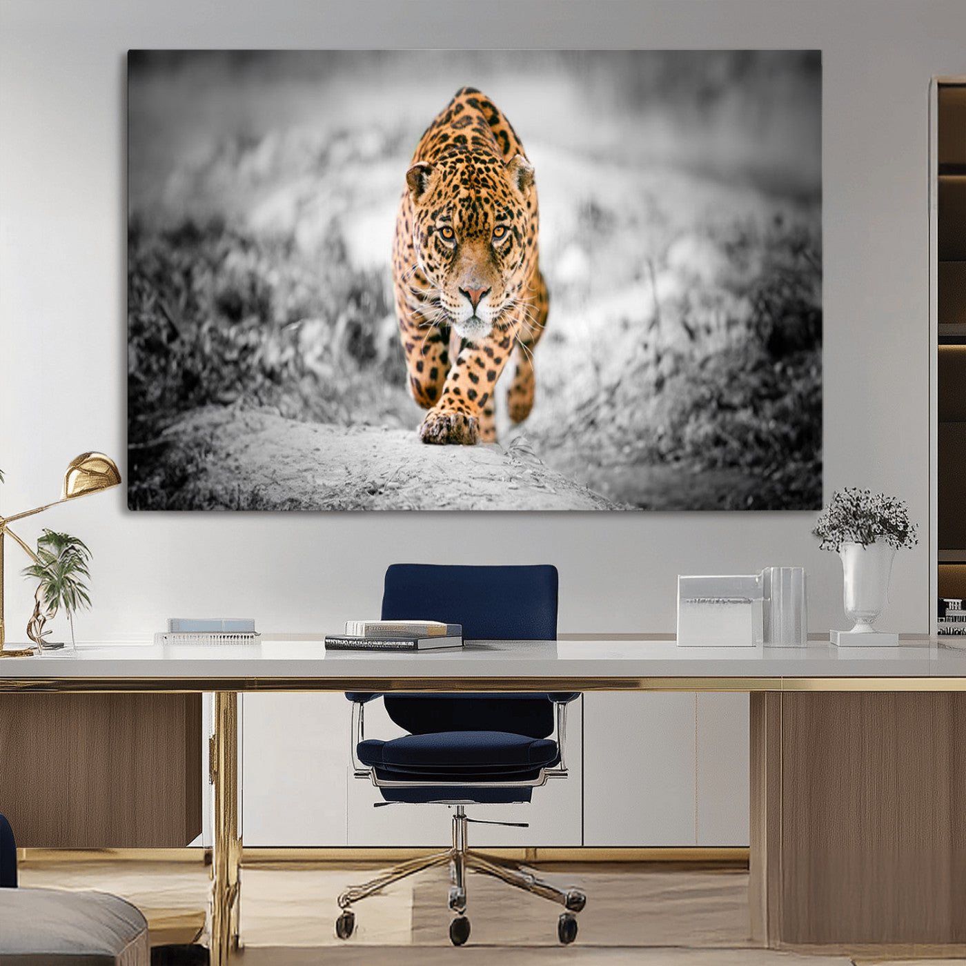 MGV-CV-36X24 - Jaguar Wall Art Canvas Print - Majestic Big Cat in Focused Pursuit - Ready to Hang