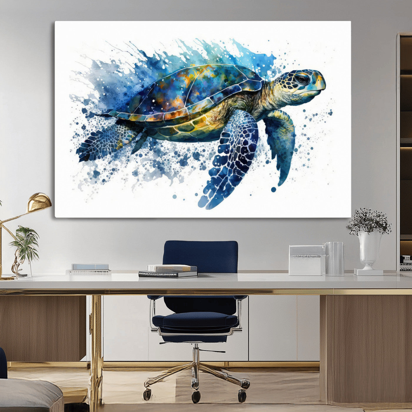 MGV-CV-36X24 - Turtle Wall Art Canvas Print, Framed Watercolor Turtle Art Picture Print, Ocean Life Perfect Nautical Decor Artwork