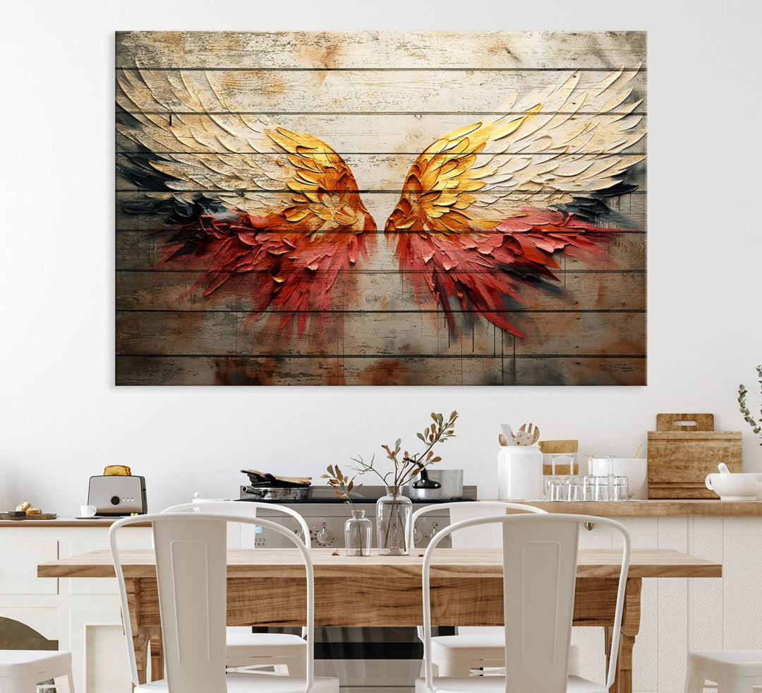 Abstract Angel Wings Canvas Art on a wooden backdrop.