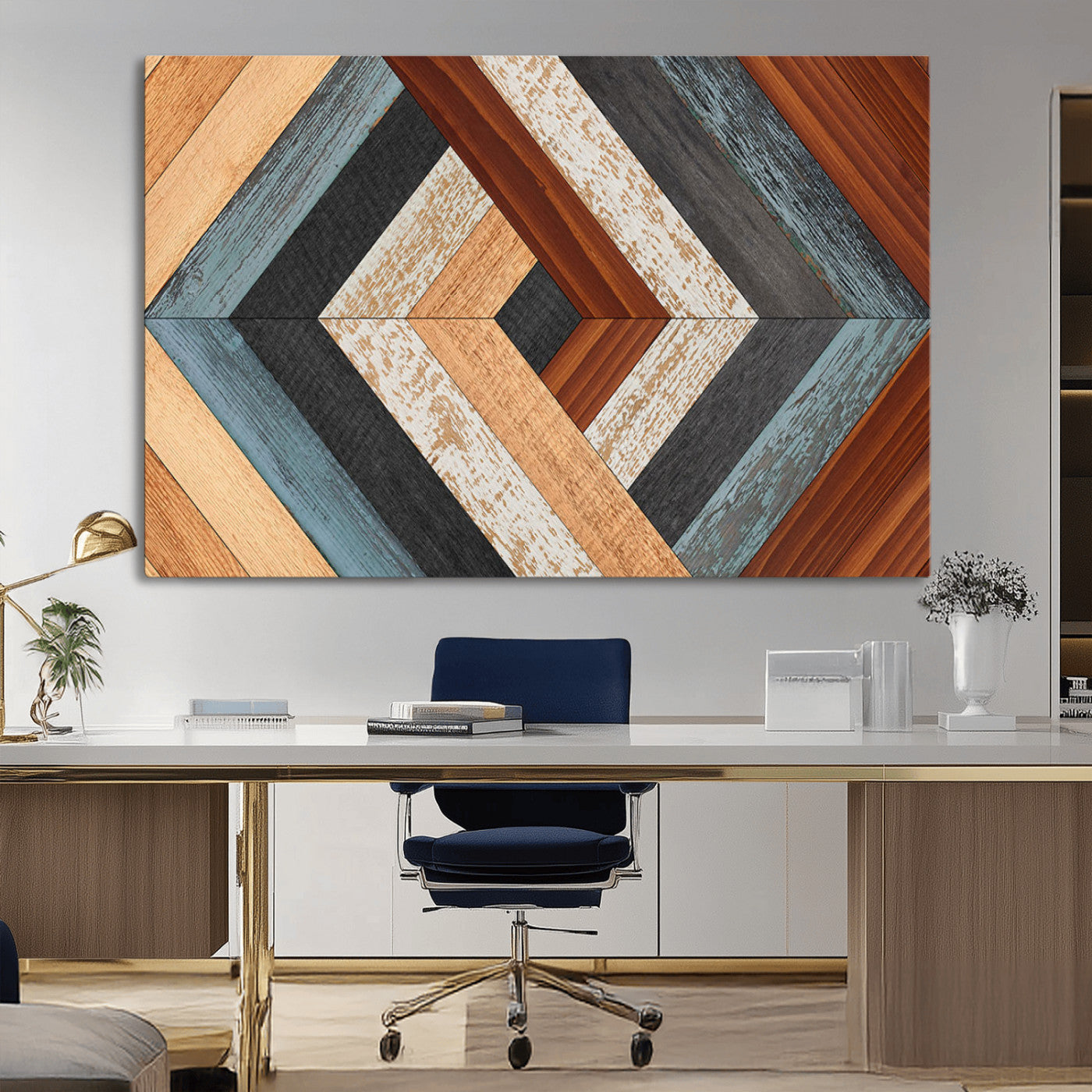 MGV-CV-36X24 - Geometric Wood Art Wall Decor Canvas Print, Rustic Wooden Pattern Triptych Wall Art for Living Room