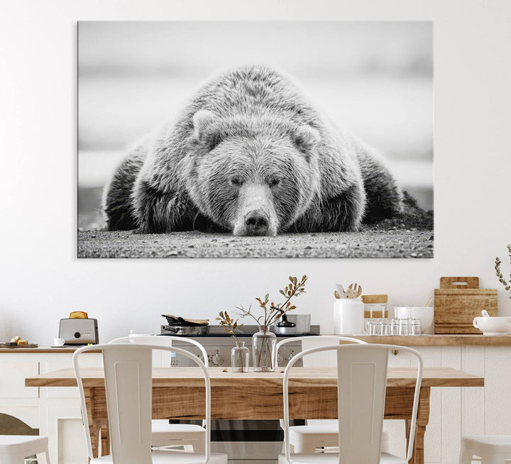 Resting Grizzly Bear wall art displayed in a modern room.