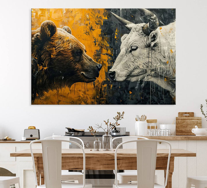 The Bear and Bull Wall Art Canvas Print adorns the wall.