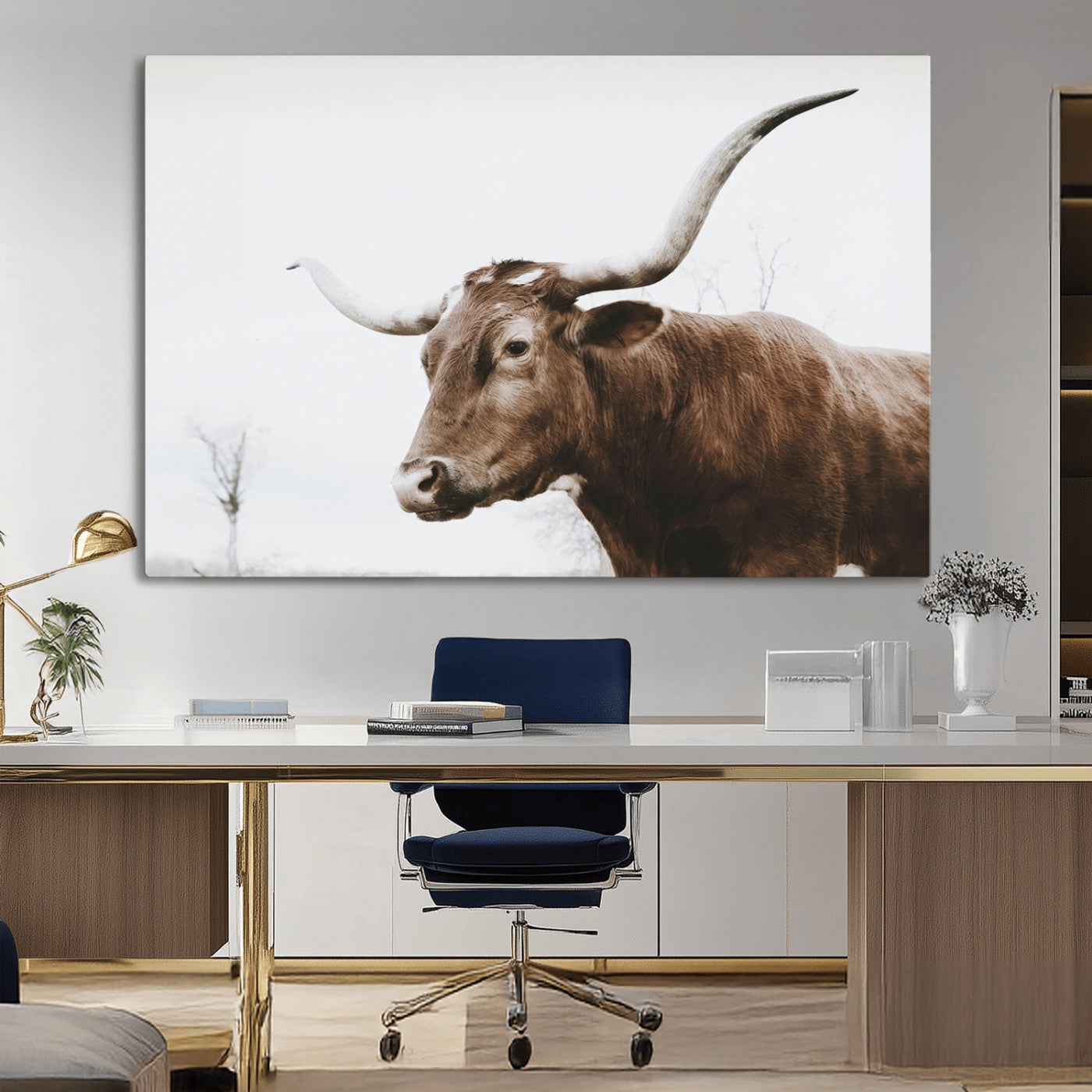 MGV-CV-36X24 - Rustic Bull Wall Art Canvas Print – Modern Longhorn Farmhouse Animal Decor – Abstract Farm Cow