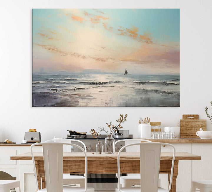 An Abstract Ocean Wall Art - Boat Canvas Print hangs prominently.