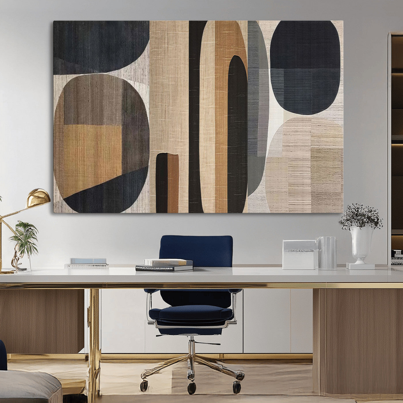 MGV-CV-36X24 - Abstract Minimalist Canvas Wall Art - Neutral Geometric Modern Boho Decor, Minimalist Brown Wabi