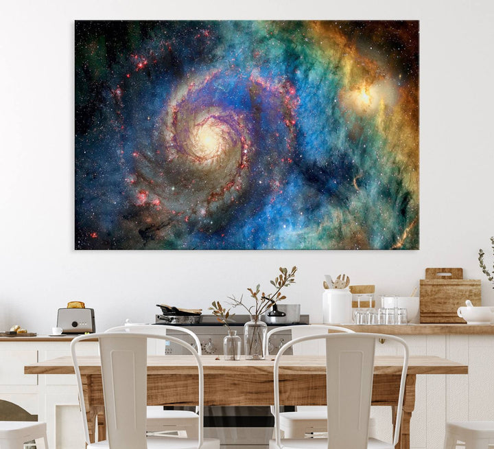 A Spiral Galaxy Wall Art Canvas Print hangs prominently.