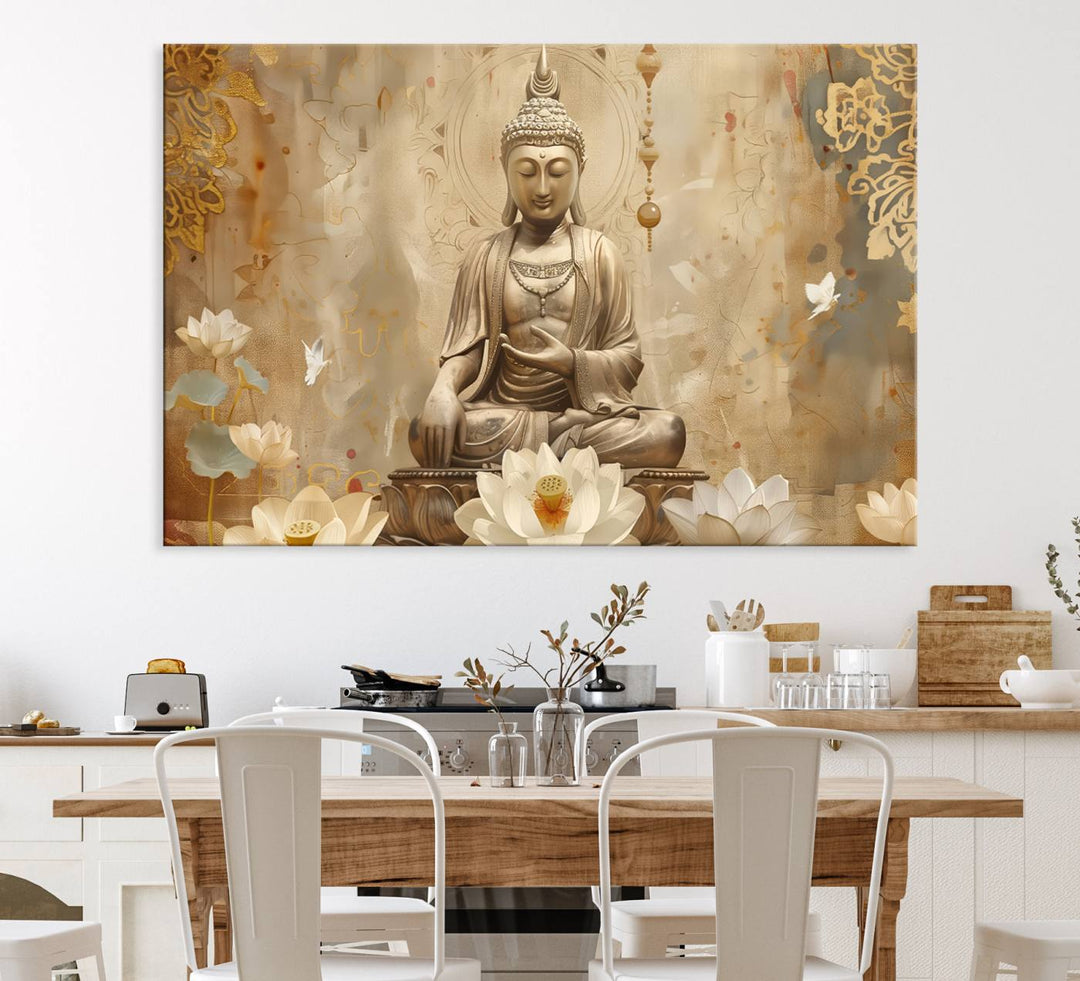 The Buddha Wall Art Canvas Print enhances the meditation room.