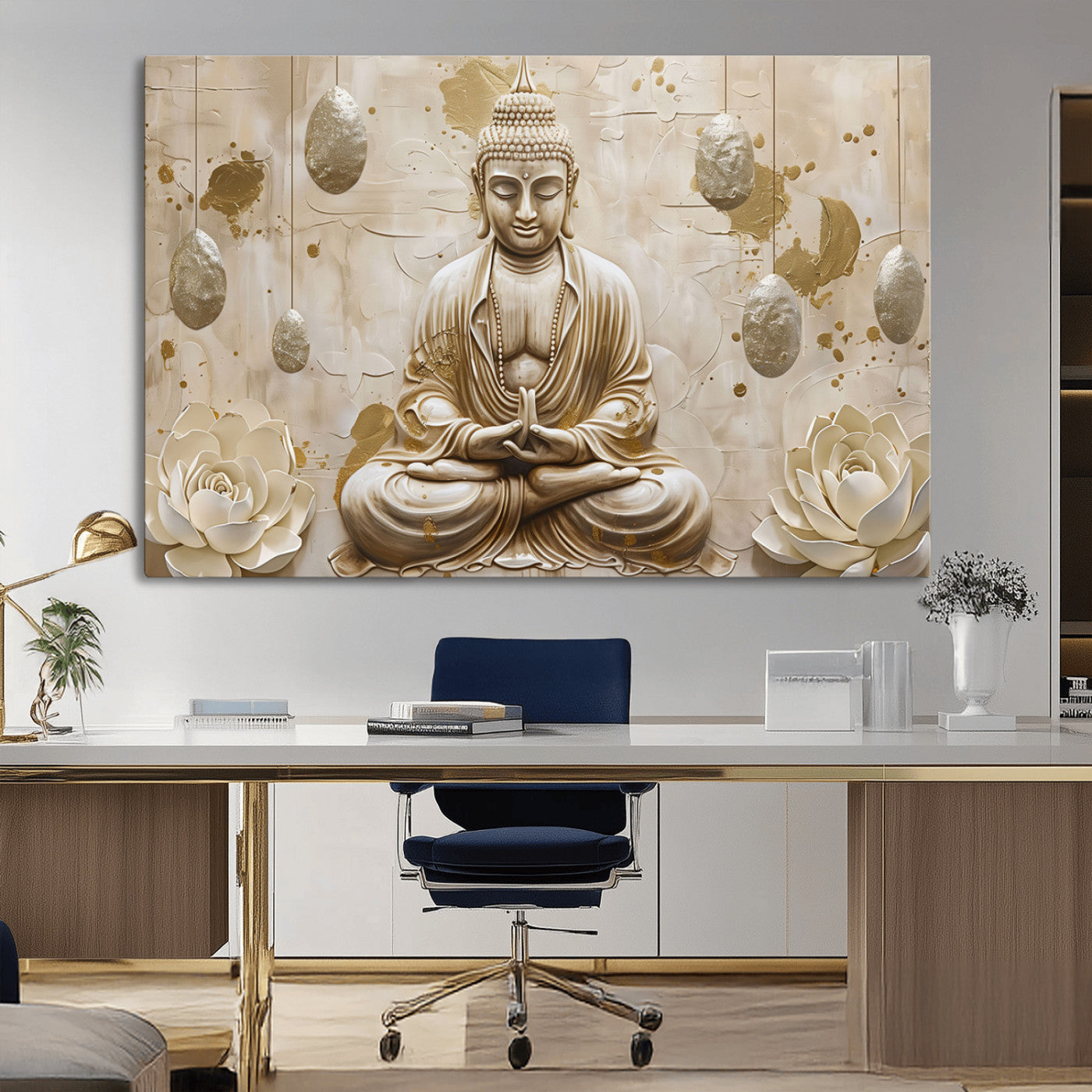 MGV-CV-36X24 - Serene Buddha Wall Art | Yoga Room Decor and Meditation Wall Art Print | Framed and Ready to Hang