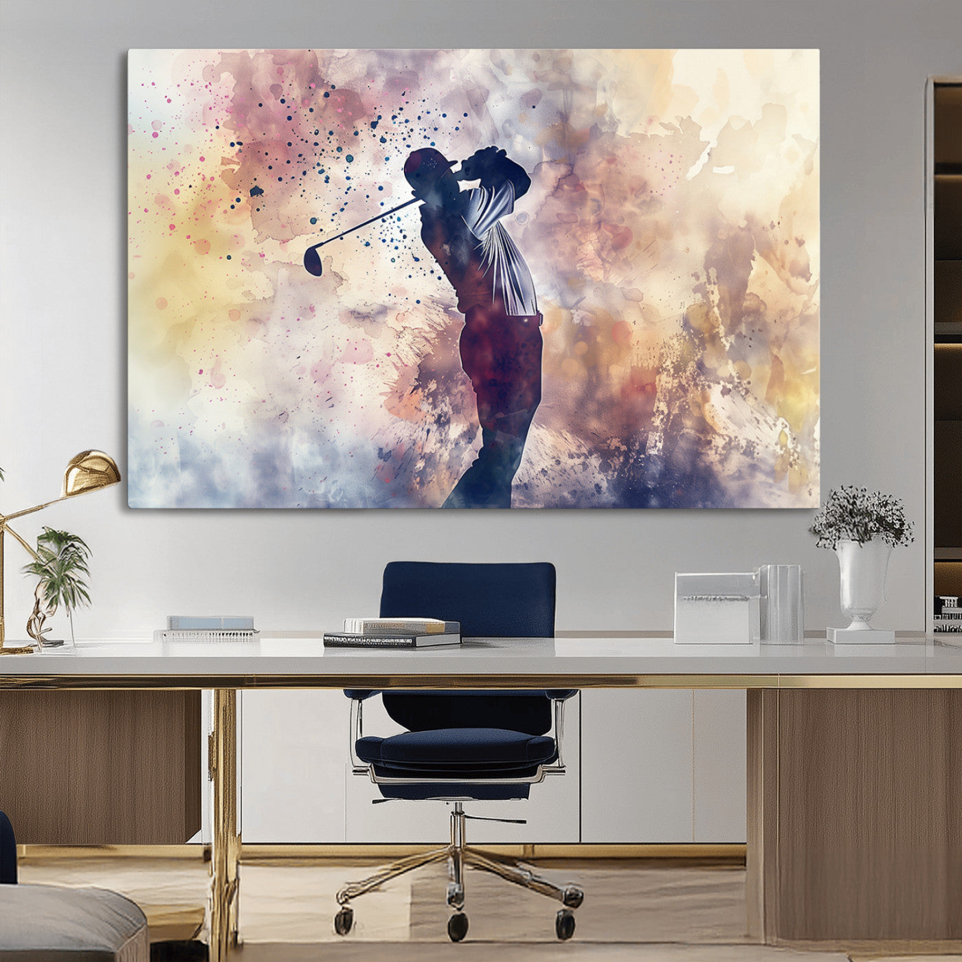 MGV-CV-36X24 - Abstract Watercolor Golf Player Wall Art Canvas Print
