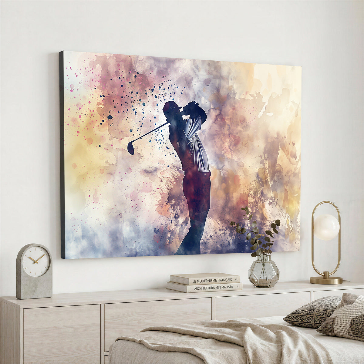 10848-MGV-CV-36X24 - Abstract Watercolor Golf Player Wall Art Canvas Print