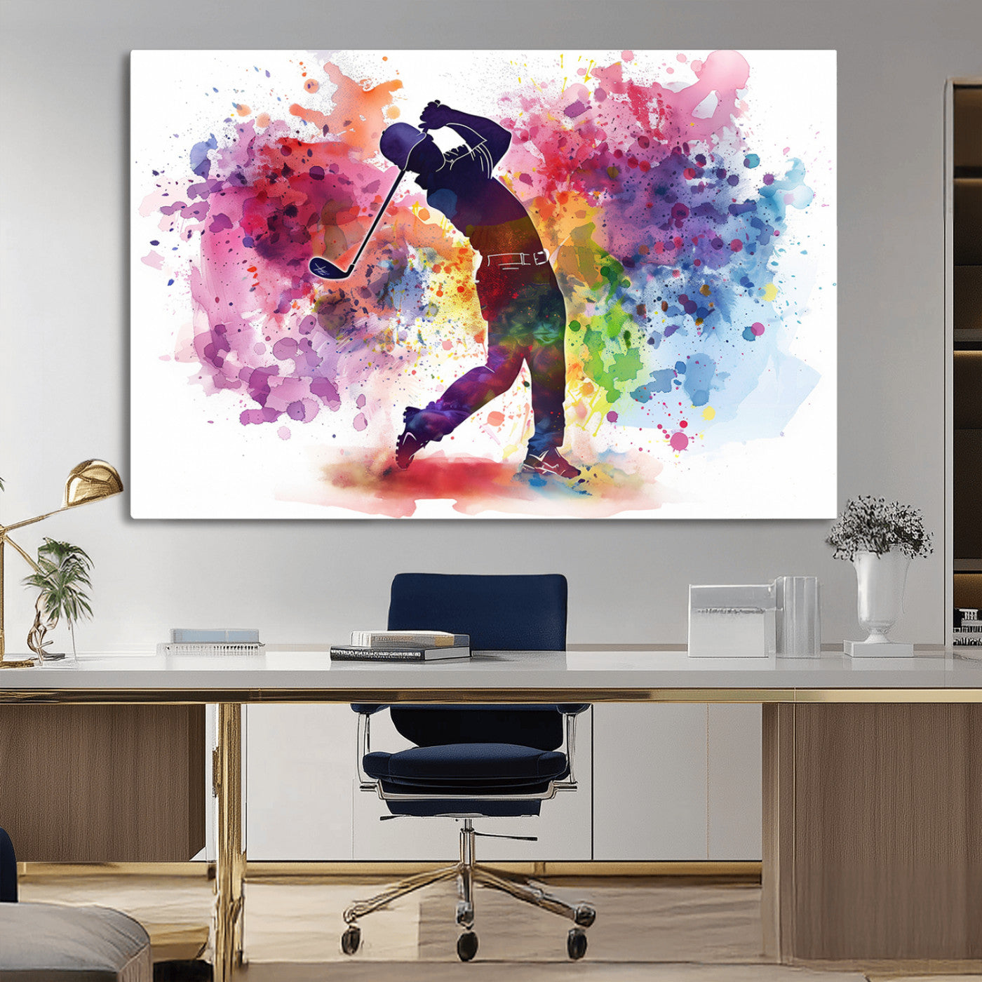 MGV-CV-36X24 - Colorful Golfer Swing Wall Art Canvas Print - Ready to Hang, Framed Sports Decor