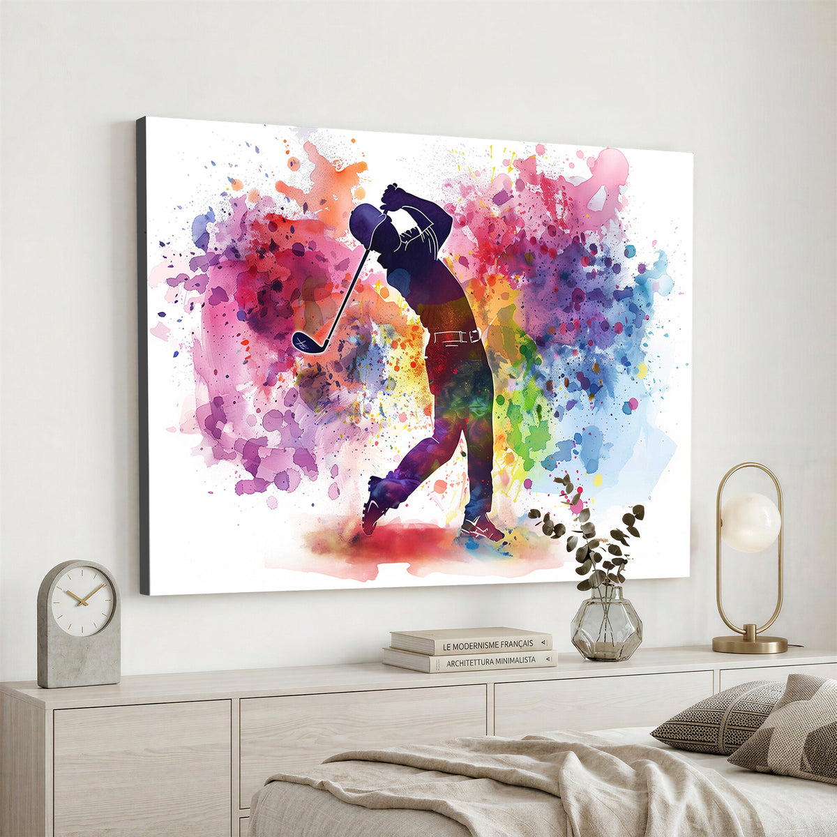 66537-MGV-CV-36X24 - Colorful Golfer Swing Wall Art Canvas Print, Ready to Hang