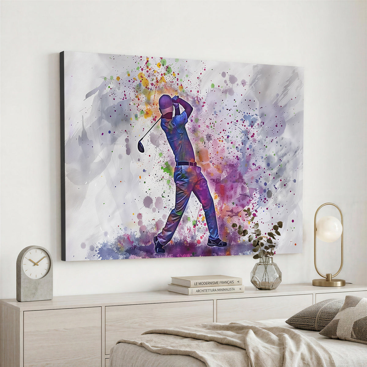 60116-MGV-CV-36X24 - Watercolor Golf Swing Wall Art Canvas Print, Vibrant, Framed and Ready to Hang