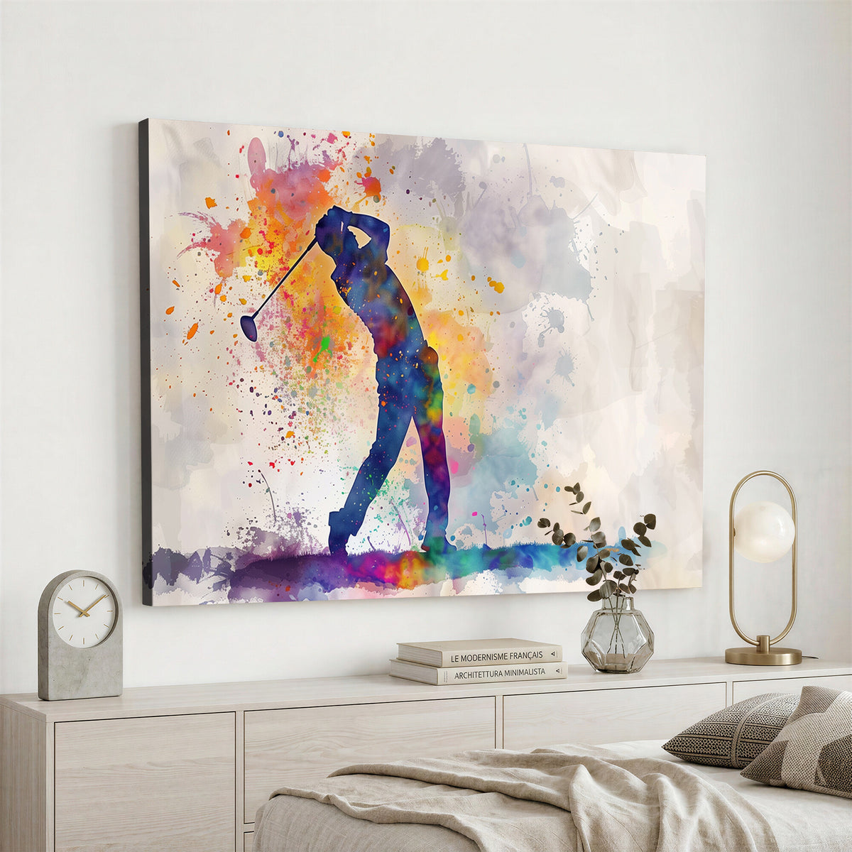 89625-MGV-CV-36X24 - Vibrant Watercolor Golf Swing Wall Art Canvas Print | Extra Large 3 Piece Canvas Wall Art