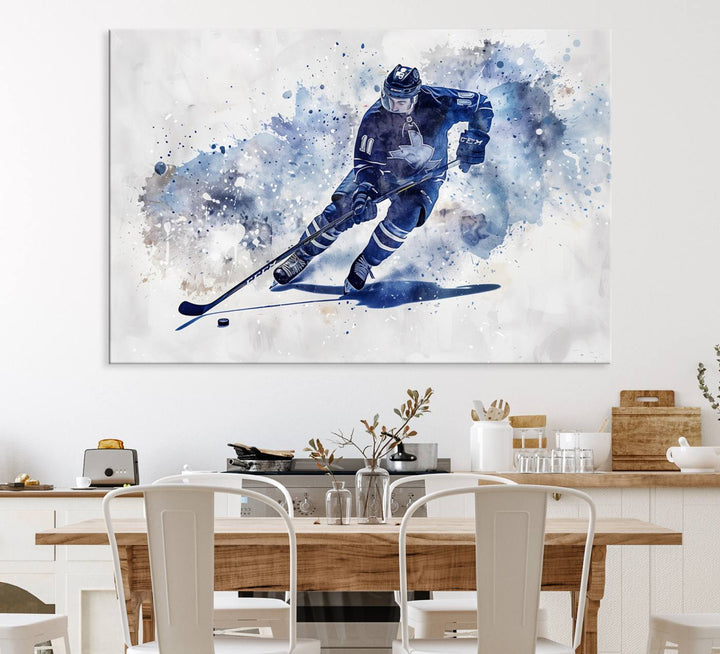 Hockey Player Wall Art Canvas Print - Sports-Inspired Watercolor Decor - Ready to Hang