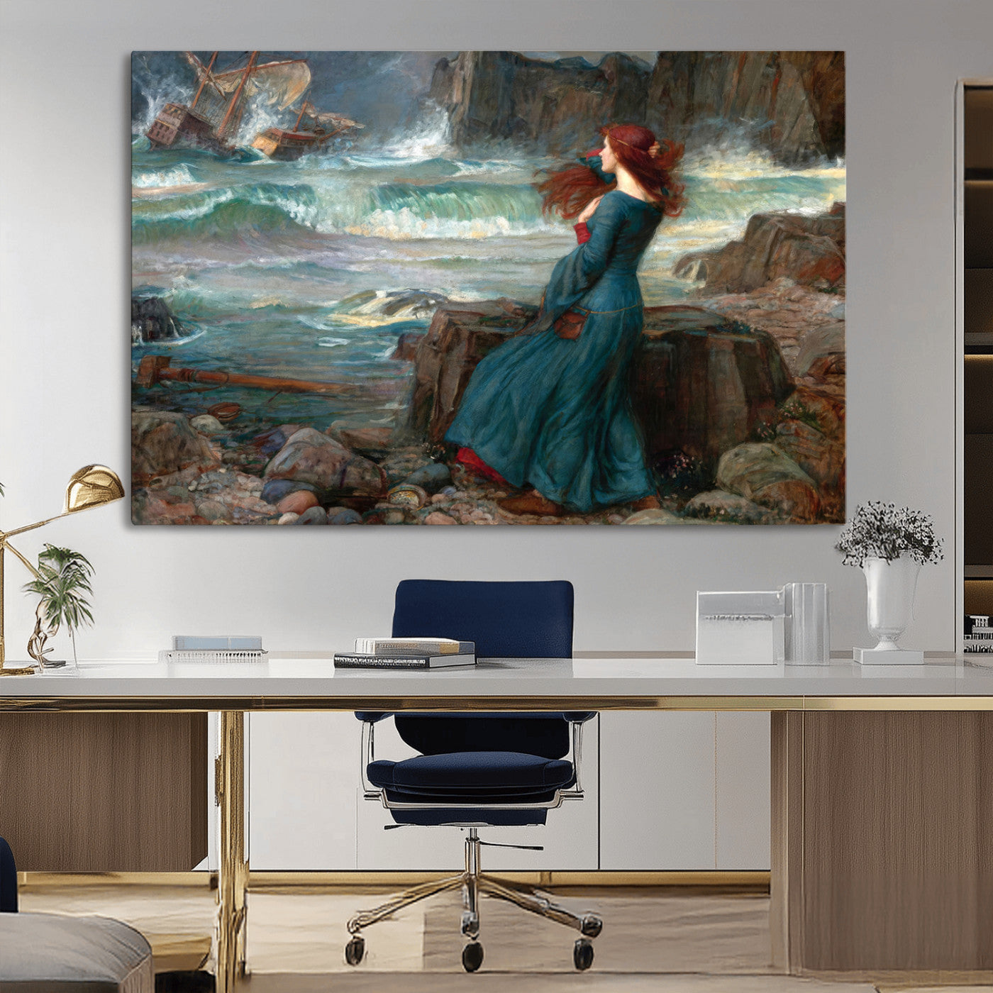 -Miranda by the Shore Wall Art Canvas Print – Tempest Scene Ocean Storm – Ready to Hang