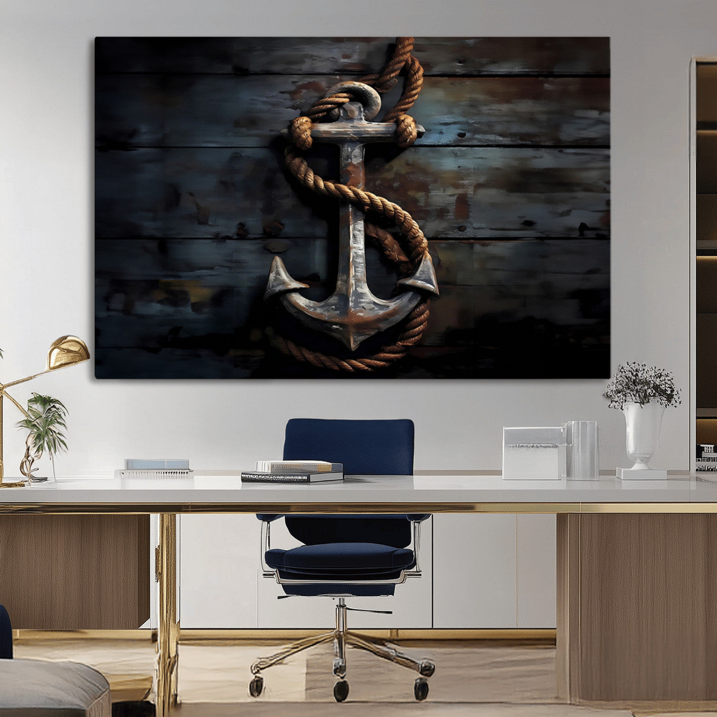 MGV-CV-36X24 - 3 Panel Grunge Abstract Anchor Wall Art Canvas Print Set