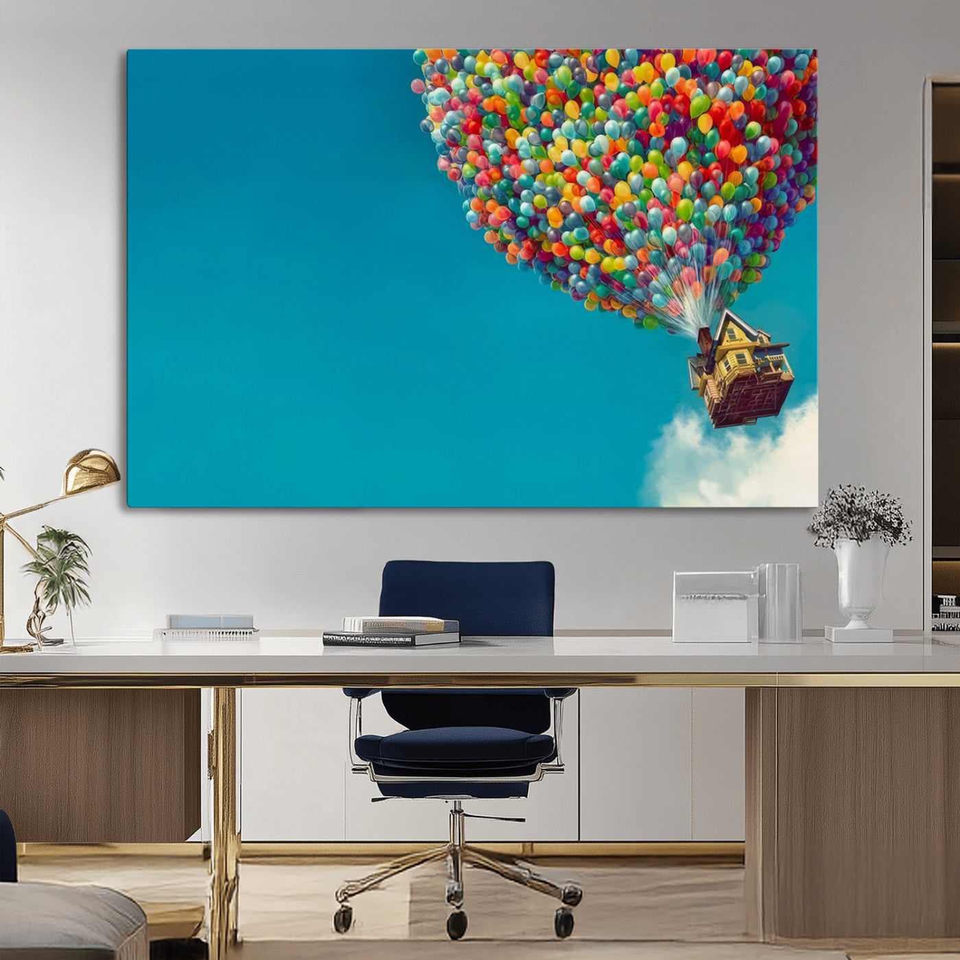 MGV-CV-36X24 - Carl Fredricksen, Up Movie Wall Art, Colorful Balloon House Art | Whimsical Wall Decor for Living