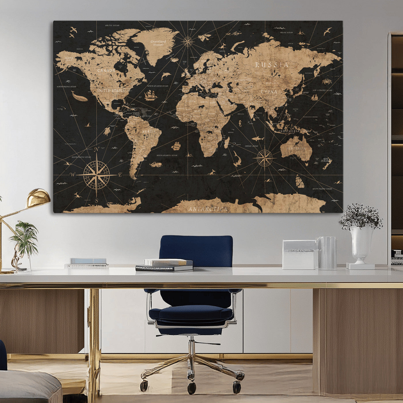 61023-MGV-CV-36X24-World Map Canvas Print – Framed Wall Art for Home Decor