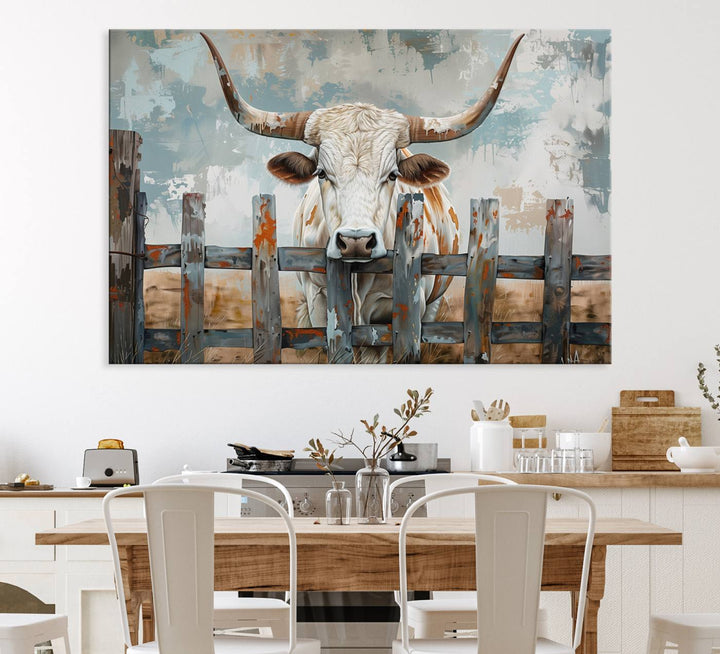 Vintage Cow Wall Art Canvas Print for Farmhouse Wall Decor Theme, Cattle Wall Art Print