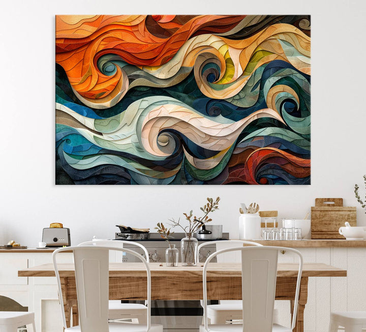 The Abstract Wave Wall Art is vibrant decor ideal for modern spaces.