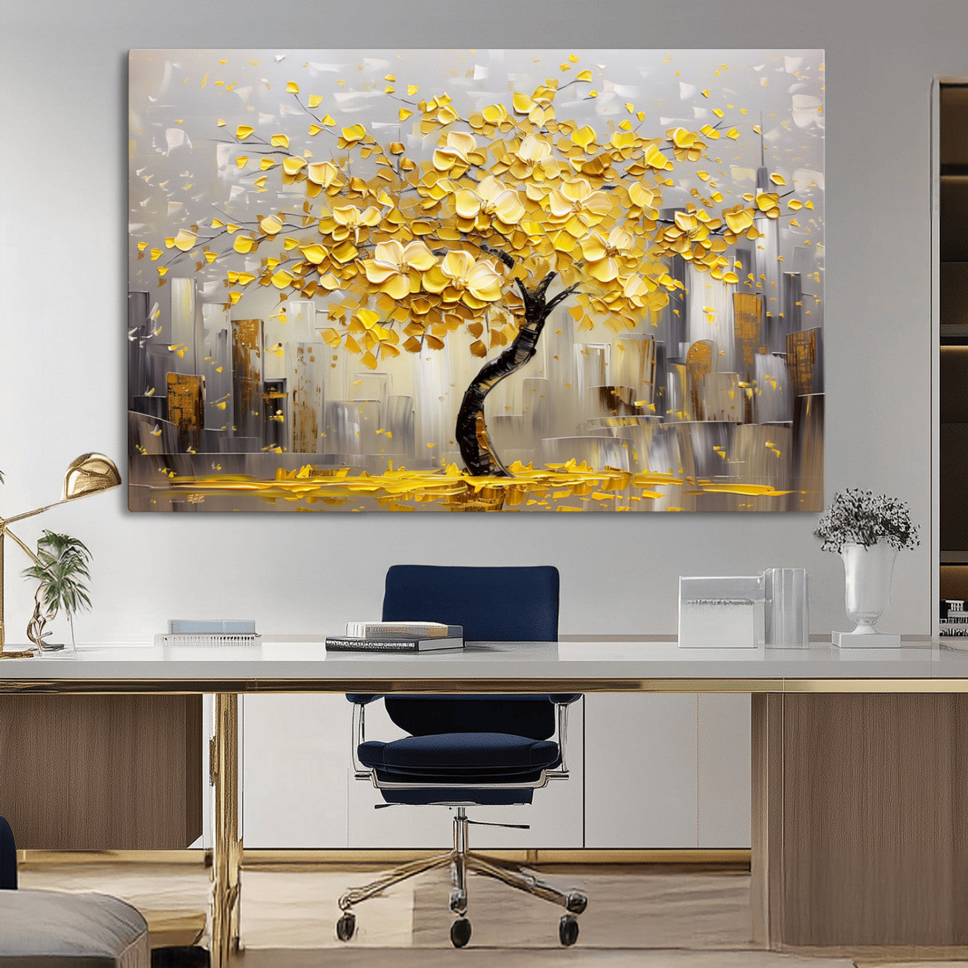 -Golden Tree Canvas Print | Abstract Wall Art for Modern Homes | Ready to Hang Framed Artwork