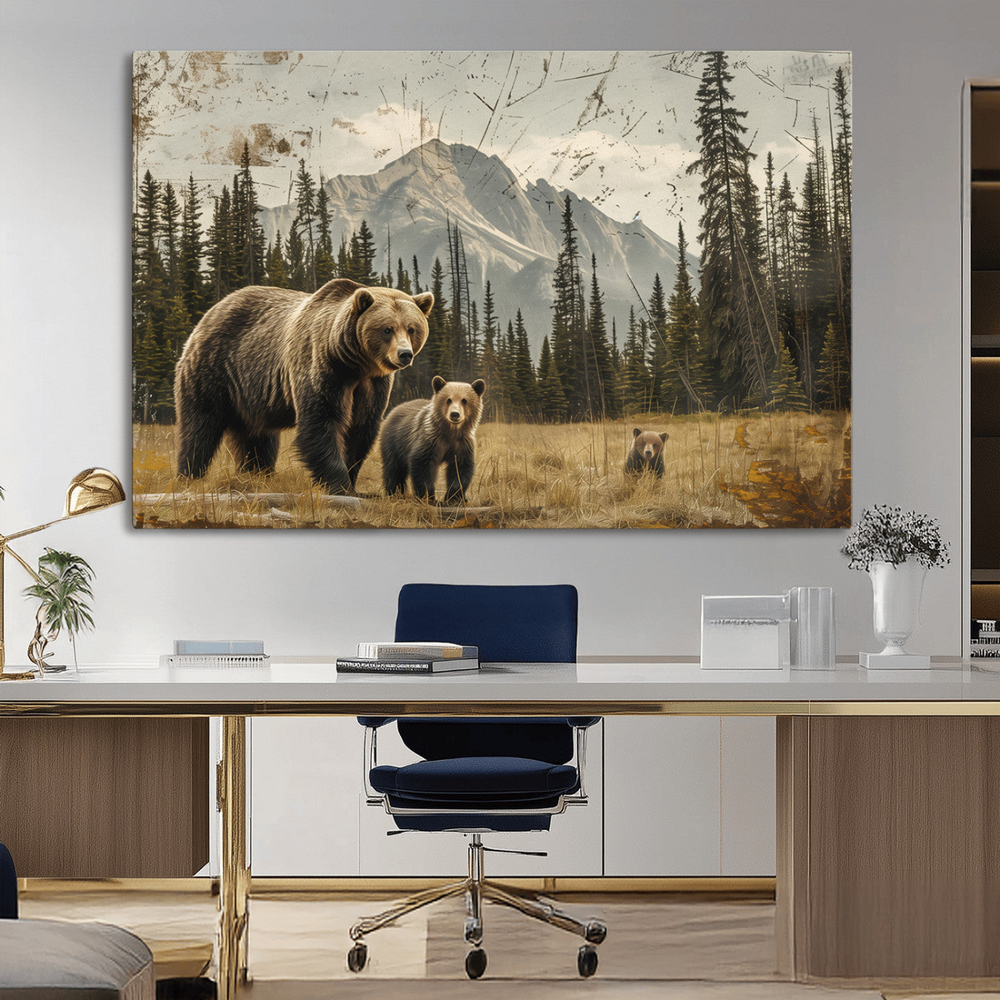 MGV-CV-36X24 - Rustic Grizzly 399 Bear Family Wall Art Canvas Print
