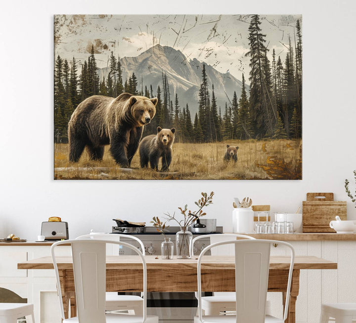 Rustic Grizzly 399: Bear Family Wall Art Canvas Print.