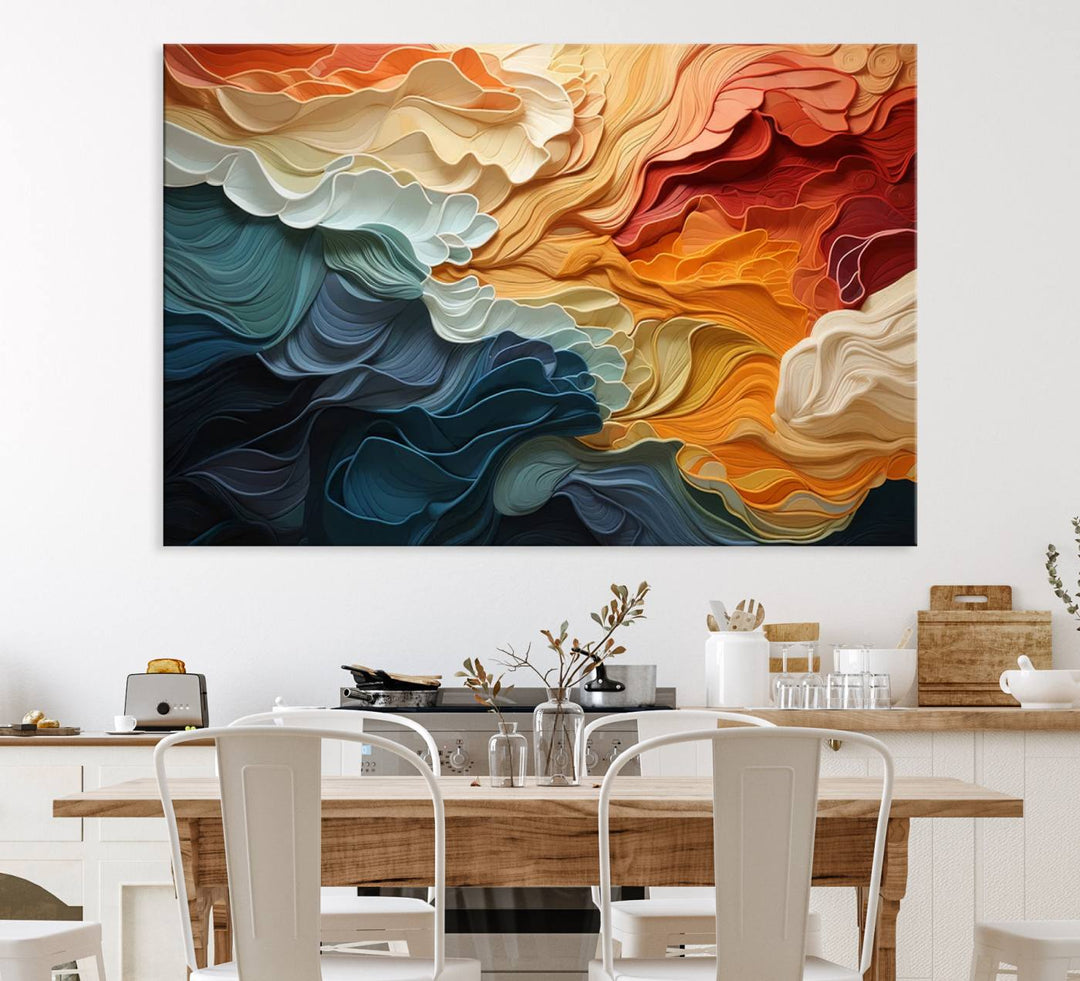 Blue Orange Abstract Wave Wall Art Canvas Print.